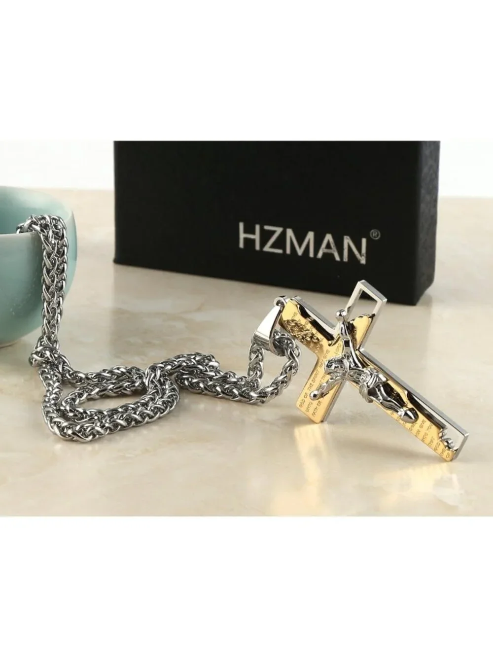 Men's Stainless Steel Cross Pendant Necklace - Bible Prayer Jewelry, Faith